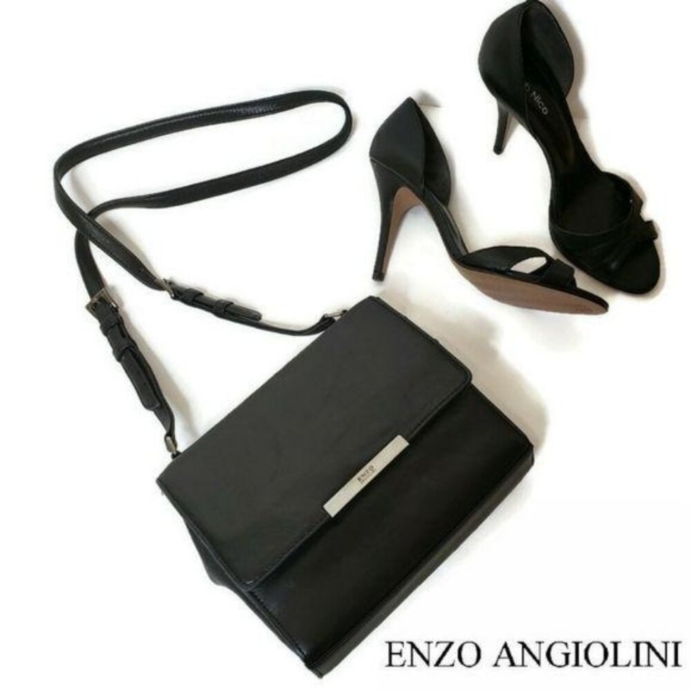 Enzo Angiolini Black Leather Handbag classic casual classy desingner pretty date